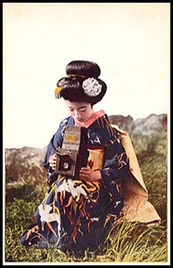 antique postcard-geisha with camera