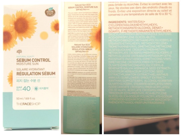 The Face Shop sebum control moisture sun ingredients